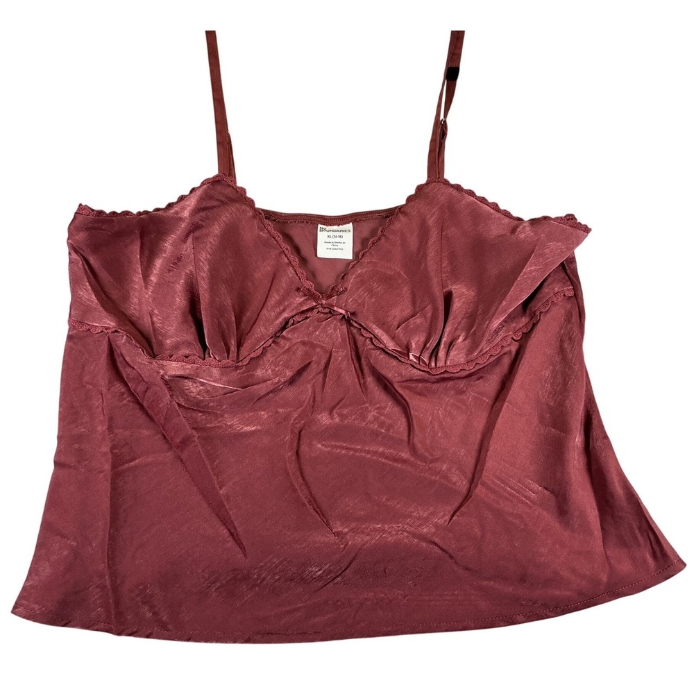 No Boundaries Cami Top Womens XL 16-18 Burgundy‎ Satin Bow Crop NWT